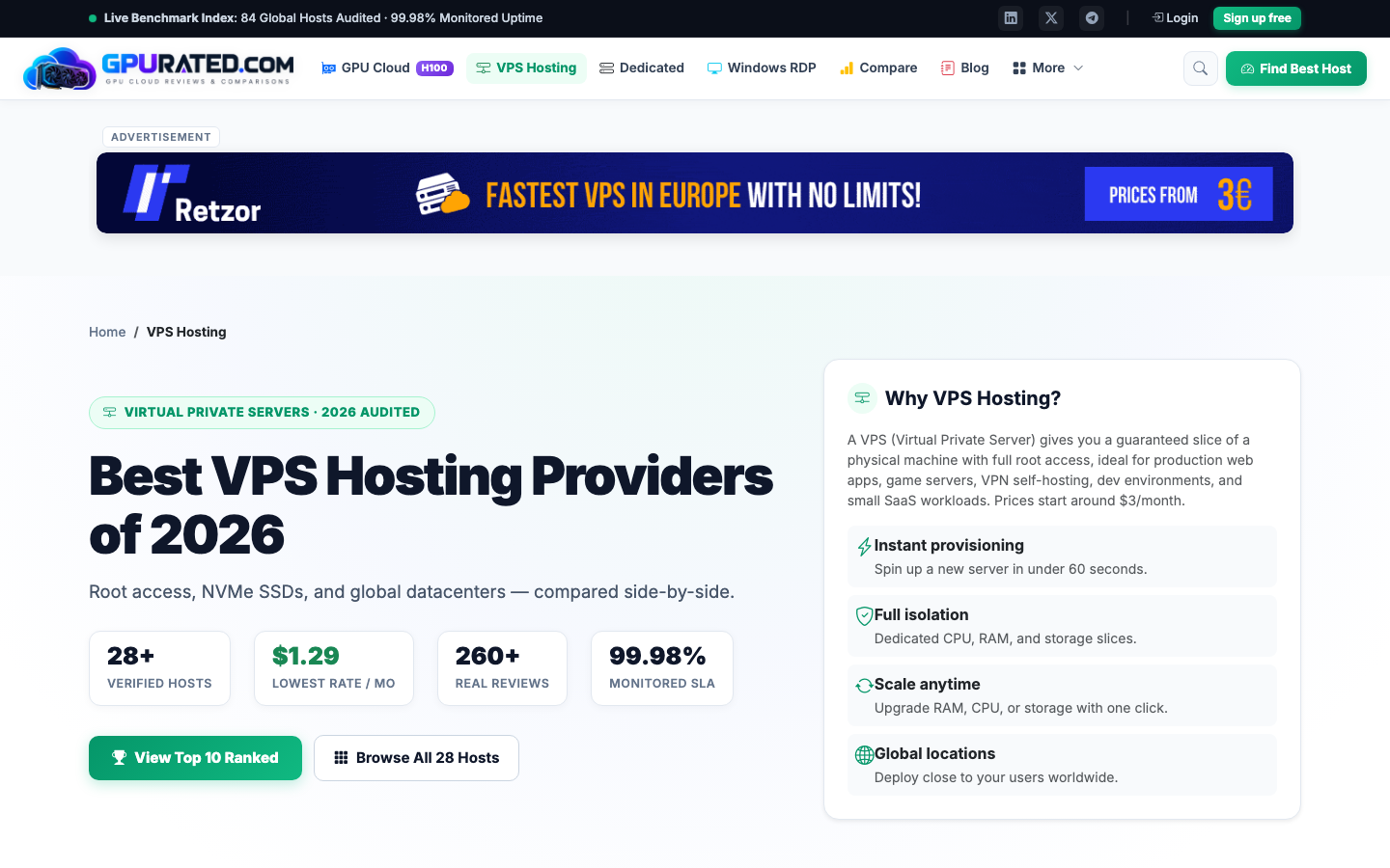 GPURated Cloud VPS and VDS Hosting Plans with Verified Hardware Benchmarks