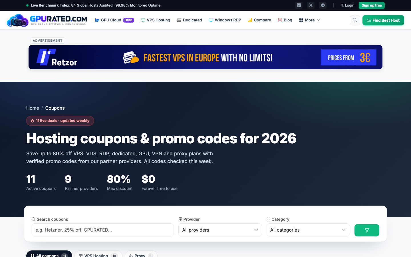 GPURated Verified Hosting Coupons and GPU Cloud Promo Codes